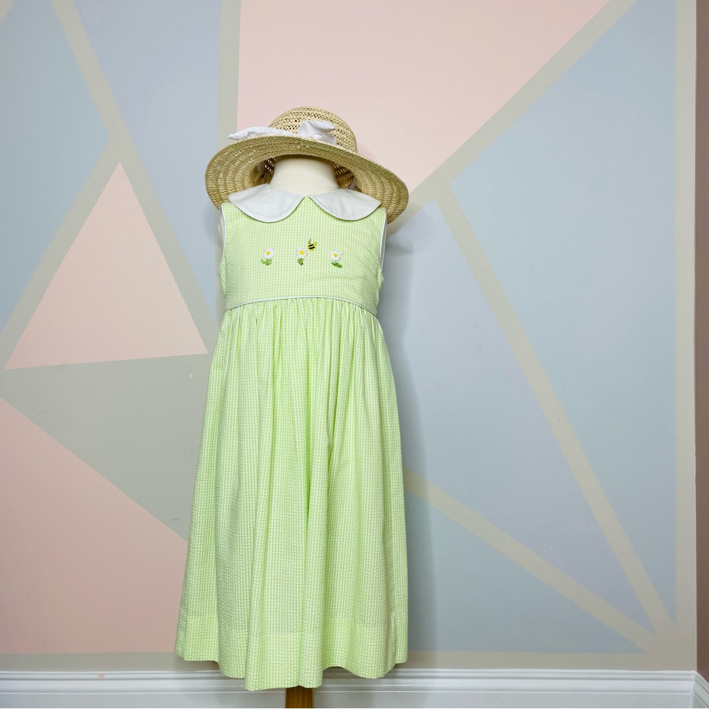 Green Gingham Lavender Blue Girl Dress